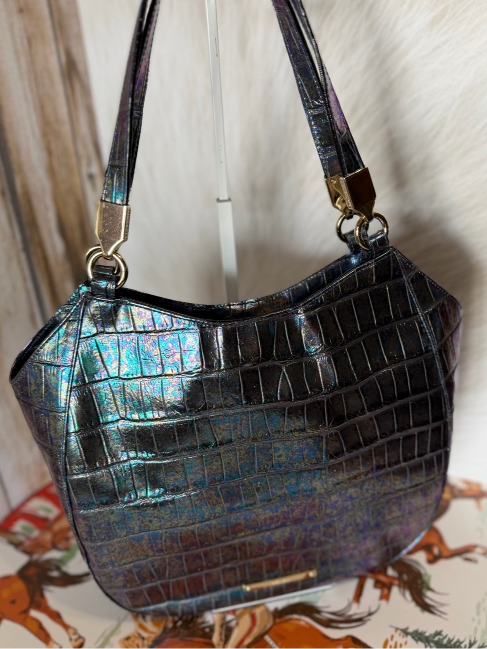 FIRM $ NWT Brahmin MARIANNA Leather ASSORTED RETIRED COLORWAY HTF GORGEOUS OIL